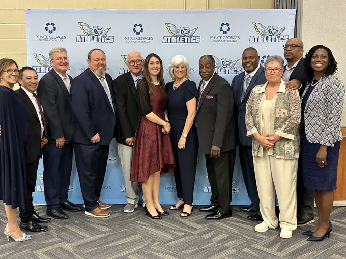 From L to R: Athletics Director Jo Ann Rogers Todaro, Hector Vargas '96, Richard Todaro '84, Kenny Eisiminger '83, Dr. Bernie Smolen, Becky Preston Doris '99, Debbie Alongi '75, John Wiley '72, Allen Mitchell II '93, Donna Linkous Hager '80, Price Williams '91, President Dr. Falecia Williams