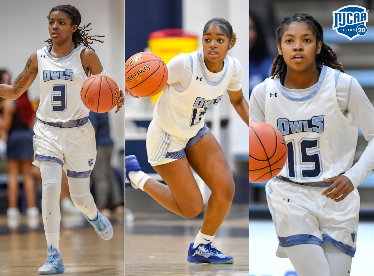 Pictured from left to right: #3 Tamia Washington (First Team), #13 Kryslynn Stewart (2nd Team), #15 Nia Grymes (Honorable Mention)